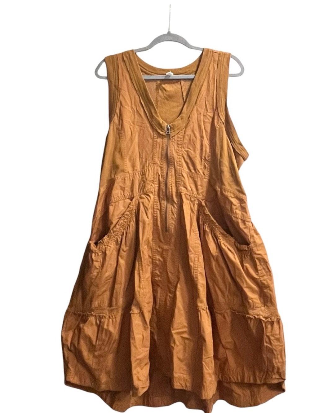 Daily Practice Sleeveless Burnt Orange Tiered Midi Dress with Front Zip